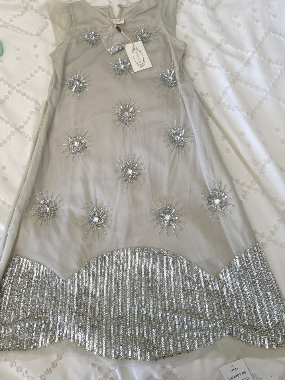 Joyfolie Silver Starburst Sequin Mesh Dress